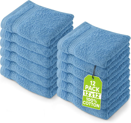 Utopia Towels 12 Pack Premium Wash Cloths Set, 12 by 12 Inches, 100% Cotton Ring Spun, Highly Absorbent and Soft Feel Essential Washcloths for Bathroom, Spa, Gym, and Face, Electric Blue