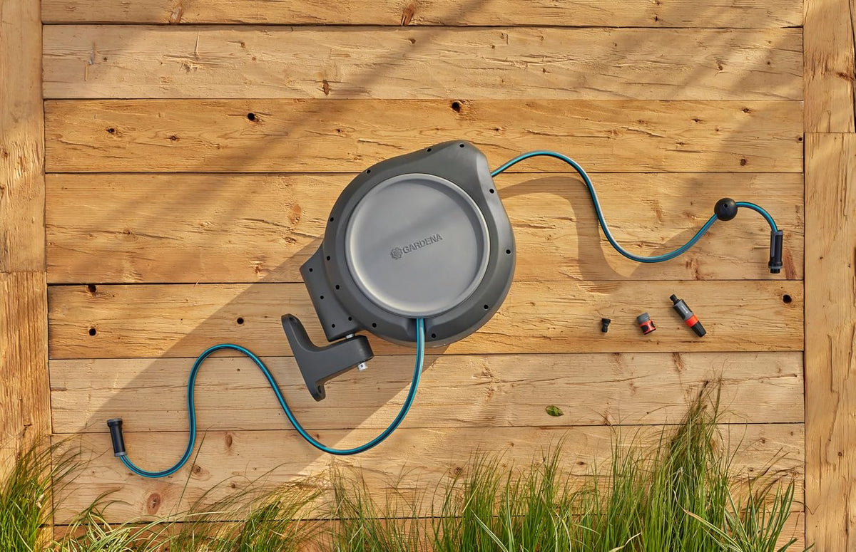 GARDENA Retractable Garden Hose Reel, 50 ft, 180 Degree Wall Mount - 20500