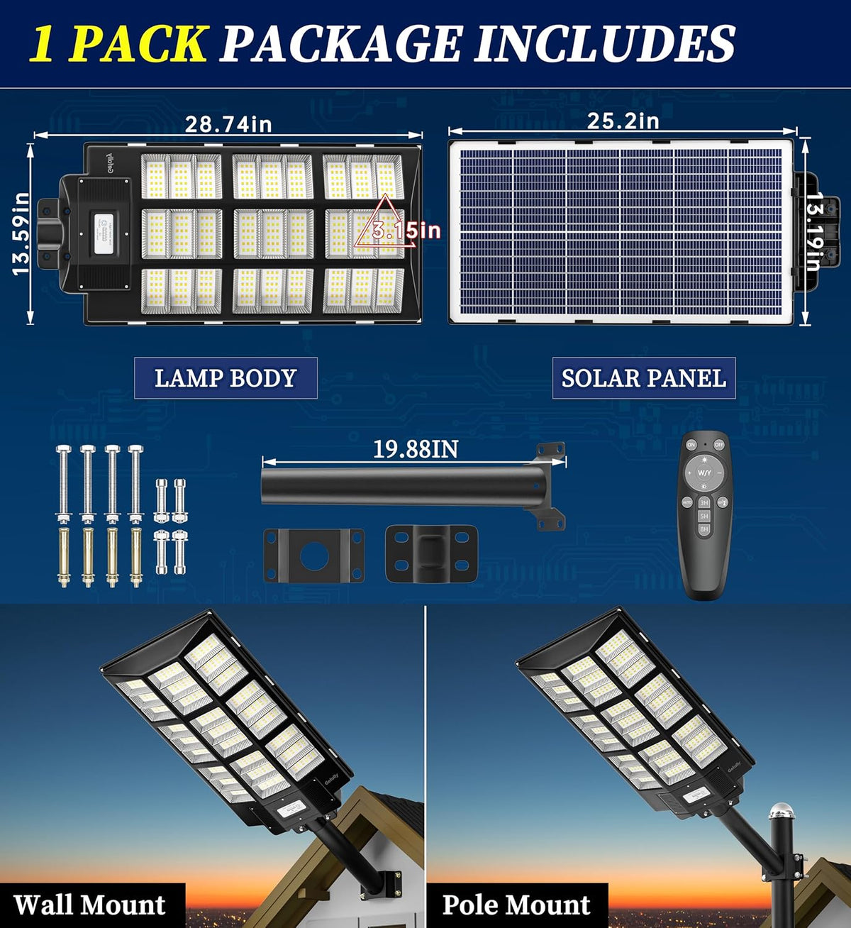 Gefolly SL-12000W Solar Street Lights Outdoor, Commercial Parking Lot Light