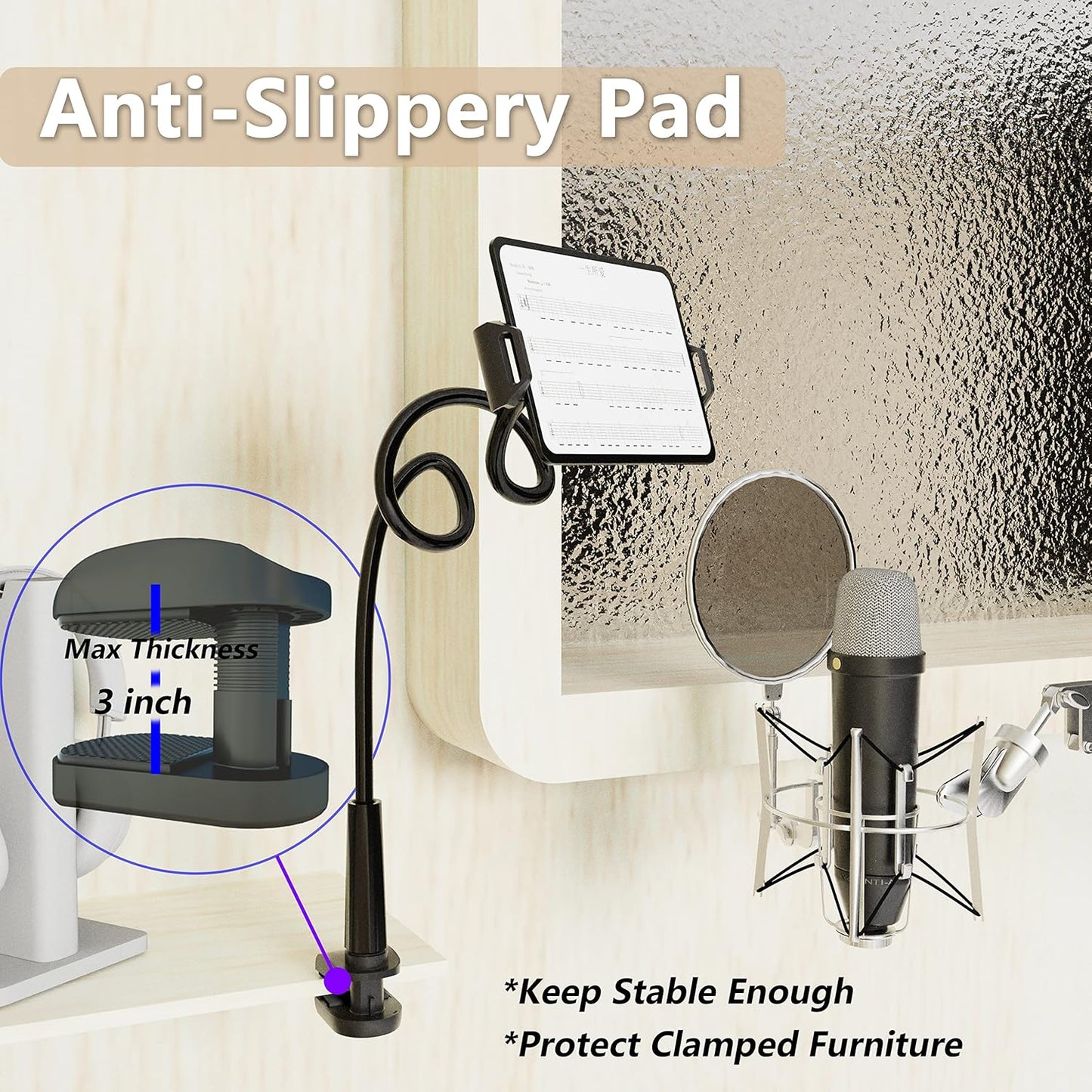 MAGIPEA Gooseneck Tablet Holder for Bed, Flexible Tablet Stand Holder with 360° Adjustable, Hands Free Tablet Mount Clip, Compatible with iPad/Kindle/Switch/Galaxy Tabs, More 4.7-13" Devices