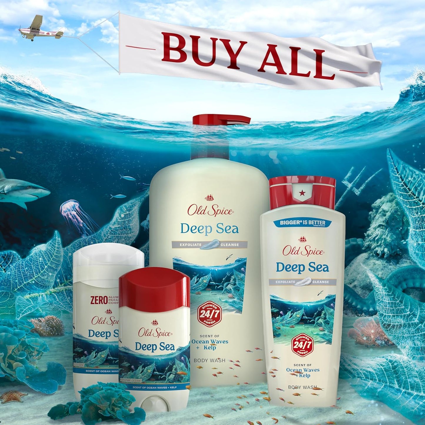 Old Spice Dry Feel Antiperspirant Deodorant for Men, 24/7 Freshness, 24/7 Sweat & Odor Protection, Gentle on Skin with Skin Conditioners, Deep Sea with Ocean Waves + Kelp Scent, 2.6 oz (Pack of 2)