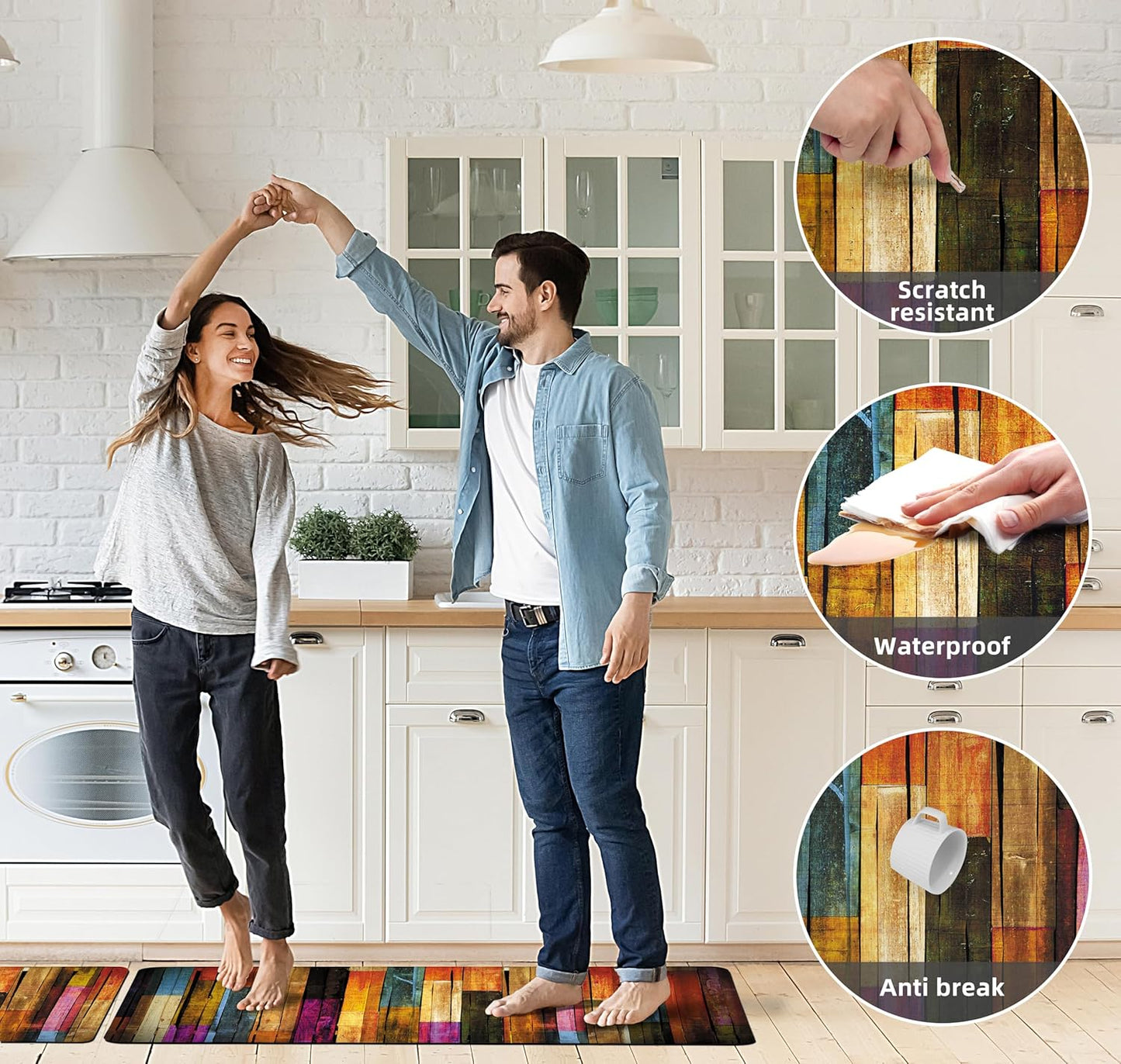 Kitchen Mats for Floor Colorful kitchen rugs Cool Wooden Abstract Anti Fatigue Kitchen Mats Waterproof Floor Mats Cushioned Non-Skid Standing Mats for Laundry, Sink, Set of 2,17.3 x 28+17.3 x 47 Inch