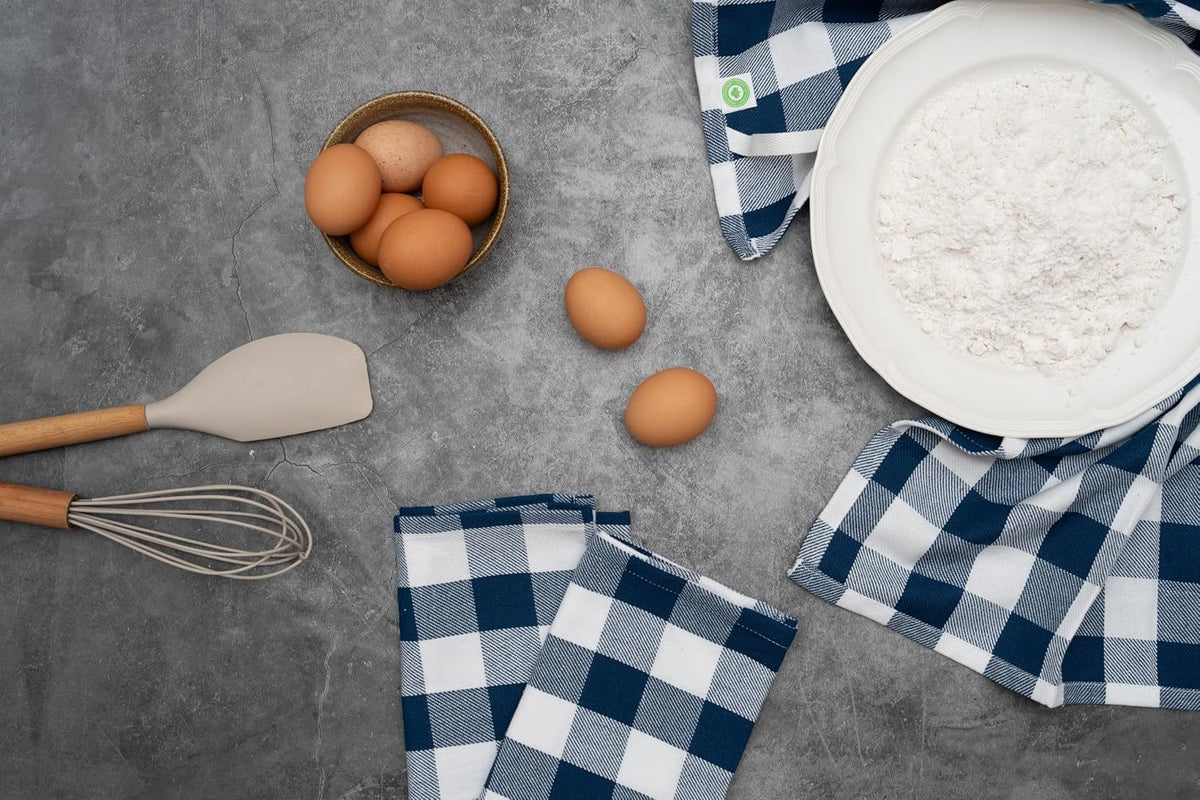 Blue and White Plaid Kitchen Towels - Set of 6 Blue Checkered, 100% Cotton, Lint-Free Kitchen Towels with Hanging Loop - Versatile Uses Including Kitchen Towels, Hand Towels, Dish Towels (6 Pack)