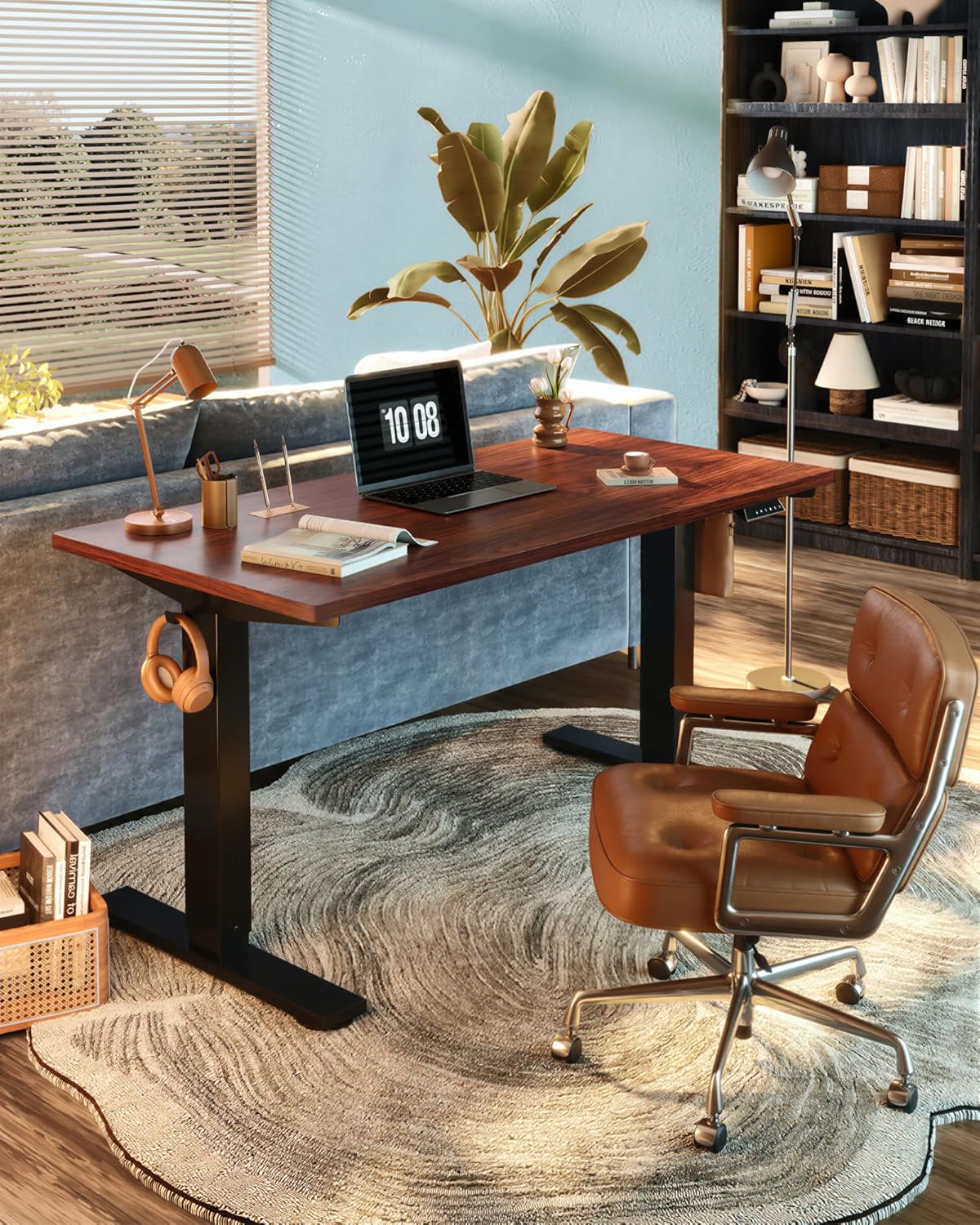 FLEXISPOT EN1 One-Piece Standing Desk, Electric Adjustable with 4 Memory Presets, 176 LBS Capacity, Stable & Quiet, Seamless Desktop for Home Office & Dual Monitors, 48"x24" Mahogany