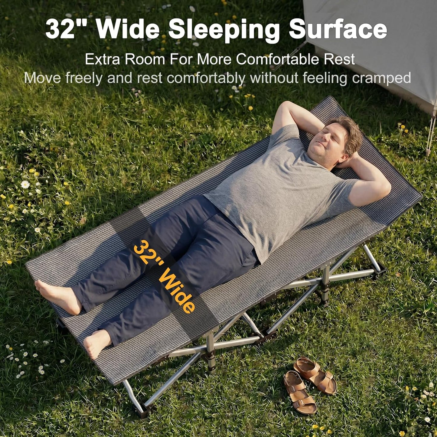 ABORON XXL Camping Cot for Adults, Oversized 78"×32" Folding Camping Bed, 900LBS Heavy Duty Outdoor Sleeping Cot with Mattress Pad, 1200D Oxford, Portable with Carry Bag