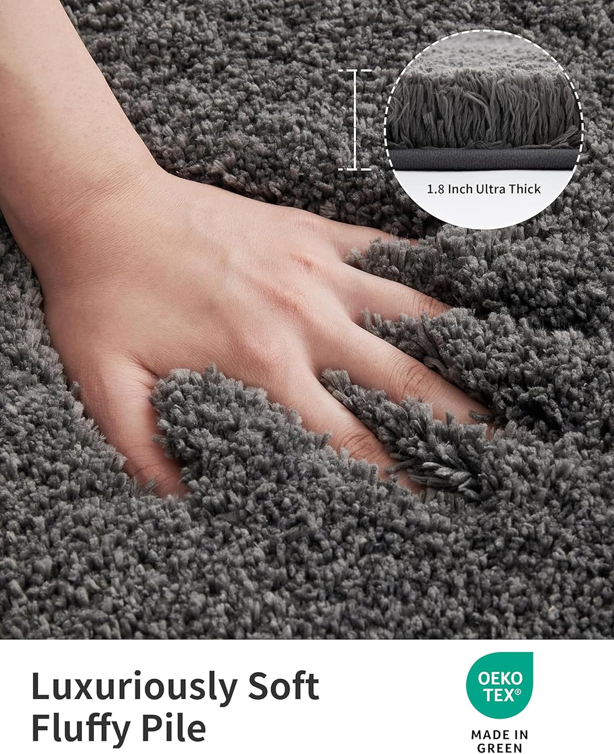 ILANGO Dark Gray Bathroom Rugs 30" × 20" Non Slip & Super Absorbent Extra Thick Soft, Washable Bath Mat for Floor, Microfiber Plush Shaggy Bath Rug with Rubber for Bathtub Shower Room Sink