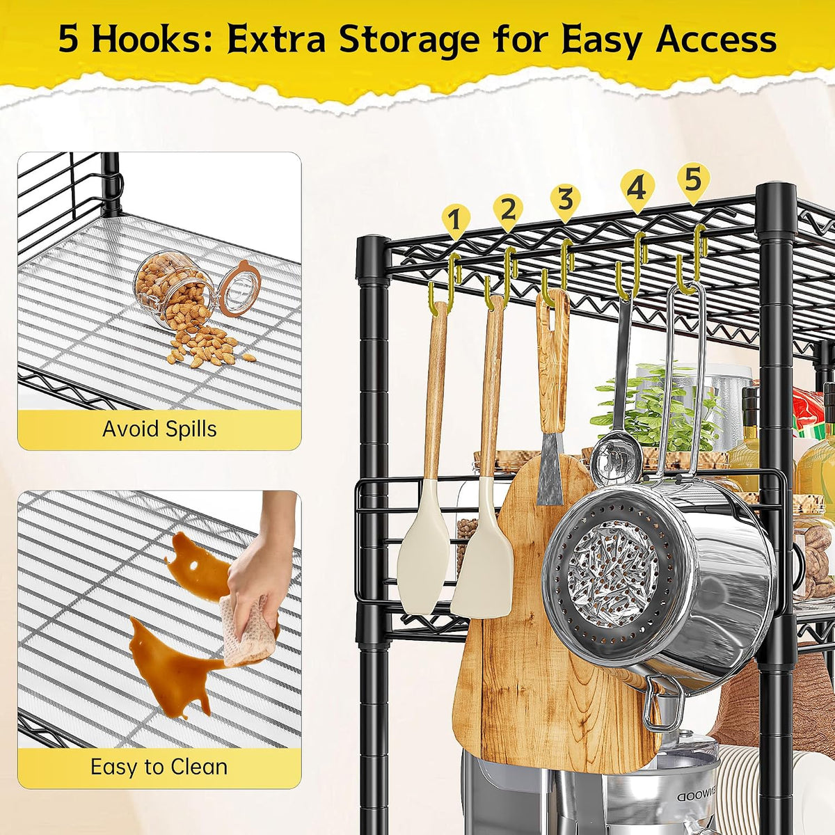 DurayLoly Adjustable Wire Shelving, 5 Hooks & 8 Blockers, Shelf for Kitchen