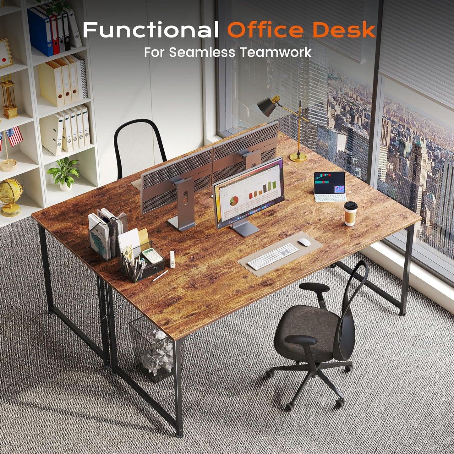 PRAISUN 55 X 24 Inch Computer Desk with Deeper Desktop, Gaming Office Writing Work Desk for Home Office, Study, Bedroom, Work from Home, Metal Frame, Rustic Brown