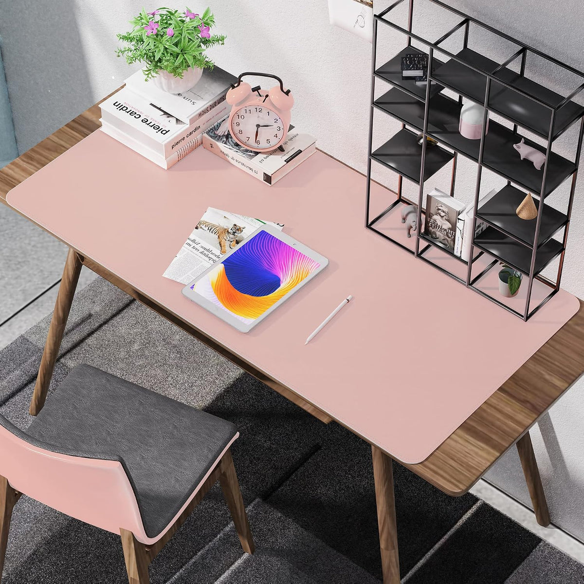AFIING Cork Desk Mat 47" x 23.6", Dual-Sided Natural Cork & PU Leather Desk Pad, Non-Slip Waterproof Large Mouse Pad for Office, Home & Gaming (Pink)