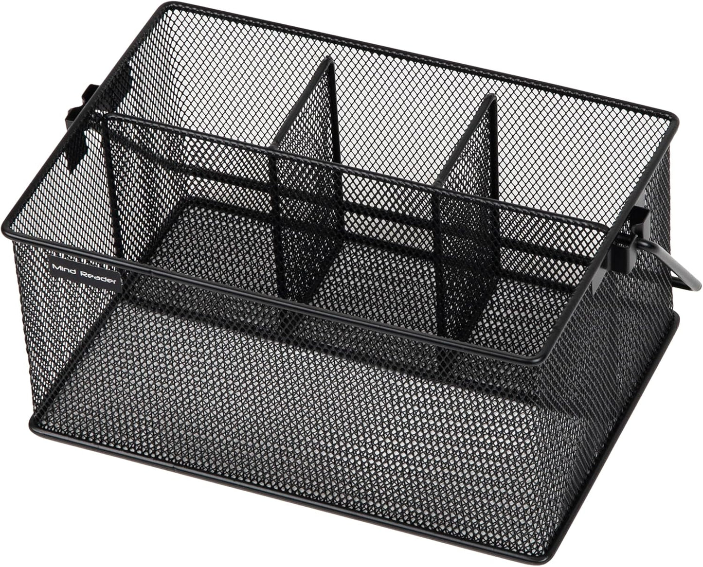 Mind Reader Multi-purpose Storage Caddy with Handle, Desktop Organizer, Cutlery Holder, 4 Compartments, Metal Mesh, Black