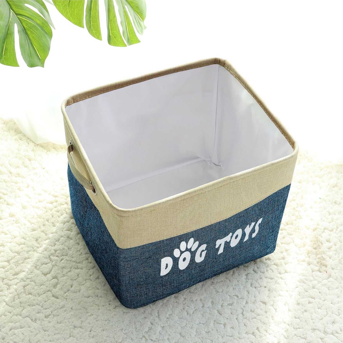 PET ARTIST Dog Toy Basket, Large Collapsible, Navy Blue, L:15"x13"x12" | Dog Toy Bin Box, Comfortable Handles, Large Pet Toy Storage Organizer, For Accessories, Toys, Coat & Clothing, Blanket Leash