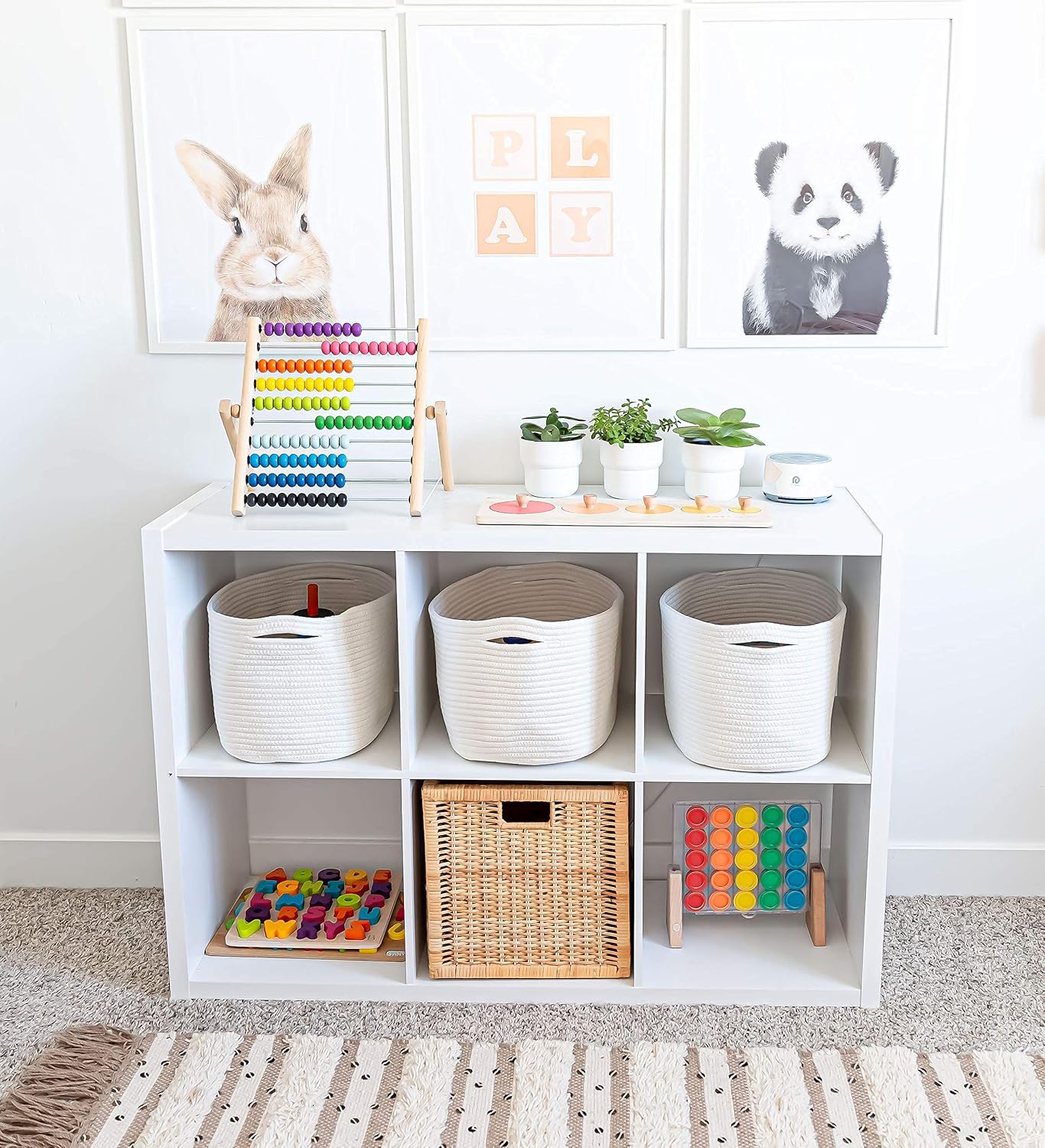 OrganiHaus Cotton Rope Baskets for Shelves, Set of 3, 15x9x10 | Handwoven; a toy bin and organizer for towels, books, or blankets; fits nursery, playroom, or bedroom decor