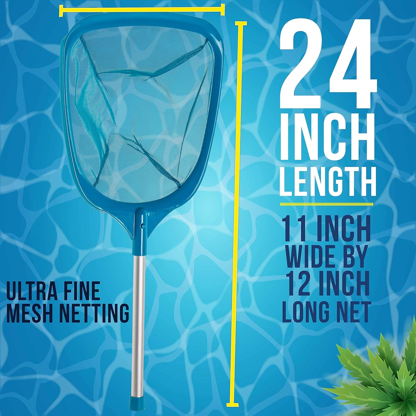 U.S. Pool Supply Professional Spa, Hot Tub, Pool Hand Leaf Skimmer Net with Aluminum Pole - Deep Ultra Fine Mesh Netting Bag Basket, Clean The Finest Debris - Pond Small Kid Kiddie Inflatable Pool