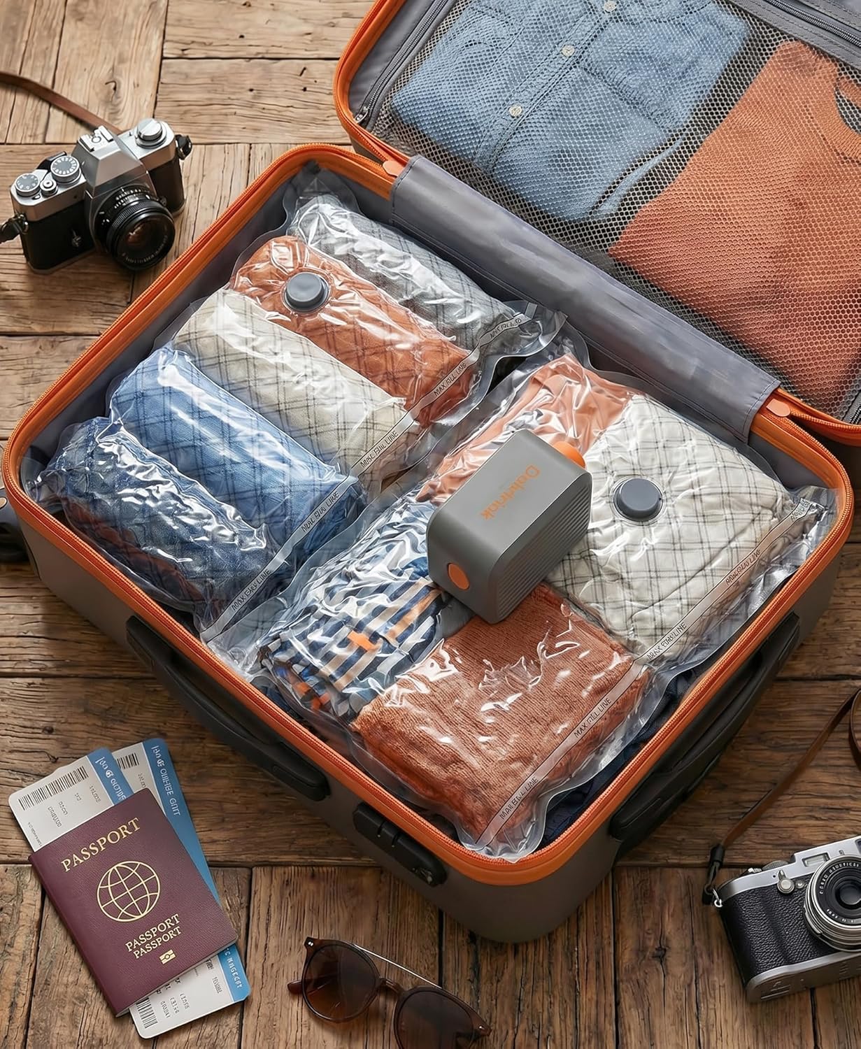 15pcs Vacuum Seal Bags for Clothing Travel, Cordless Pump, Carry-on Size Compression Packing Bags, 4000Pa Suction & 2000mAh Battery, Vacuum Storage Bags for Clothes, Luggage, Suitcase, Space Saver