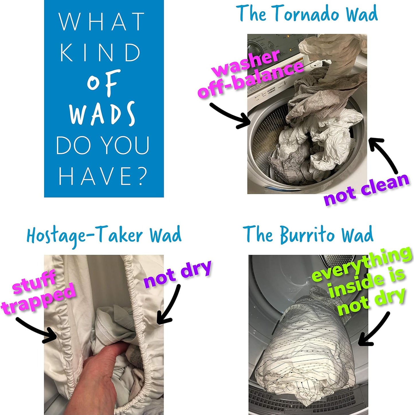 Wad-Free Bed Sheet Detangler Reduces Laundry Tangles - As Seen on Shark Tank, Made in USA