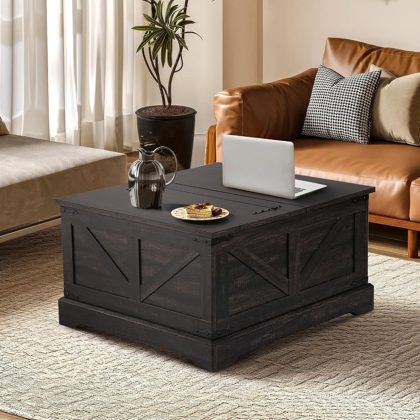 KIGOTY 31.5" Lift Top Coffee Table with Hidden Storage, Black | Square Farmhouse Style with Spacious Interior, All-in-one Living Room Table, Easy to Wipe and Adjust