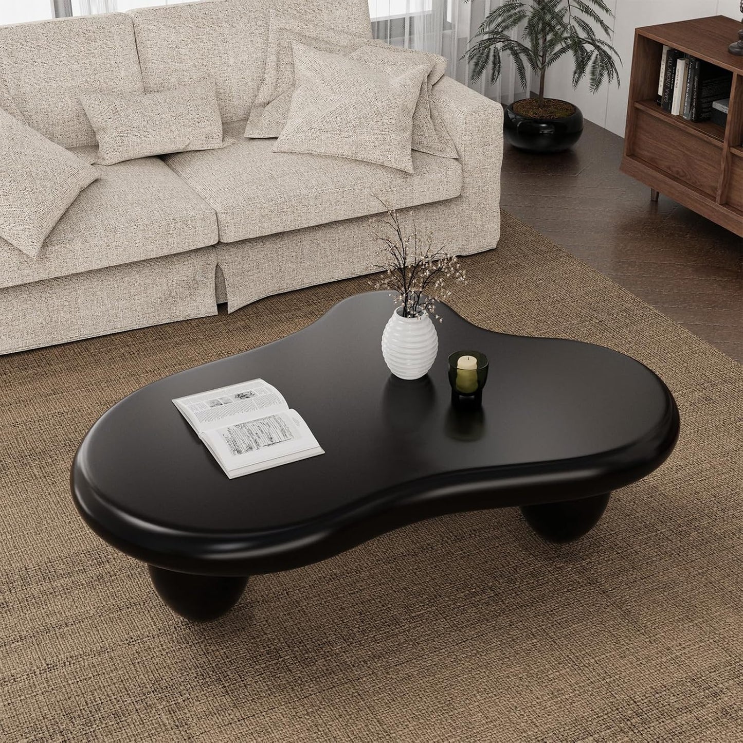 Cloud Coffee Table (C Black 46.06 inch) | Cute Irregular Tea Table with Large Tabletop, Cloud Shape Modern Accent Cocktail Table for Living Room, Office, Home Decor