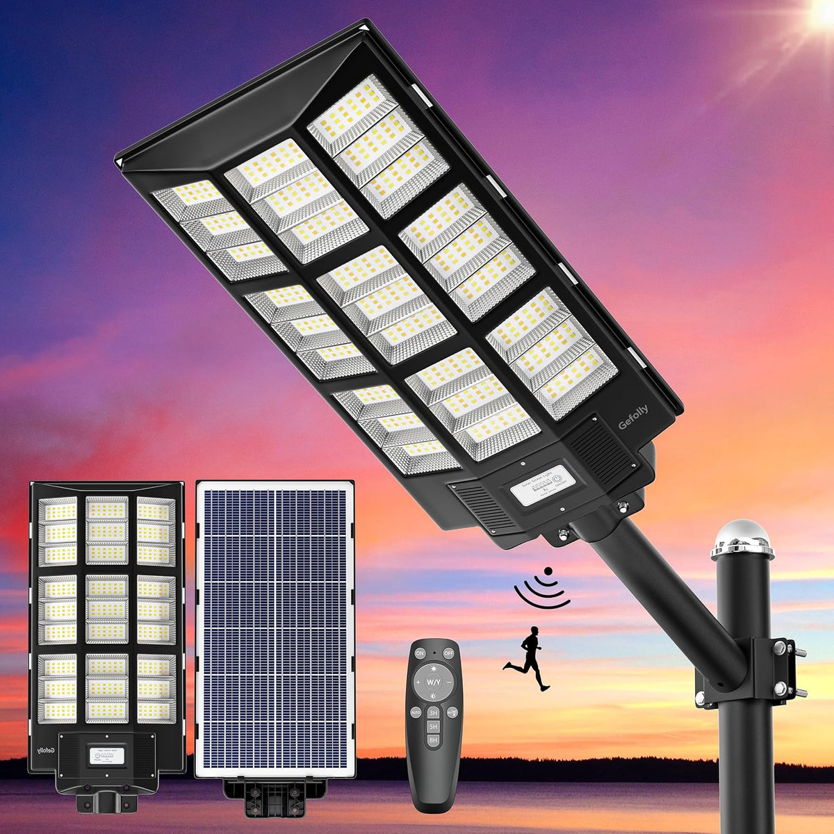 Gefolly SL-12000W Solar Street Lights Outdoor, Commercial Parking Lot Light