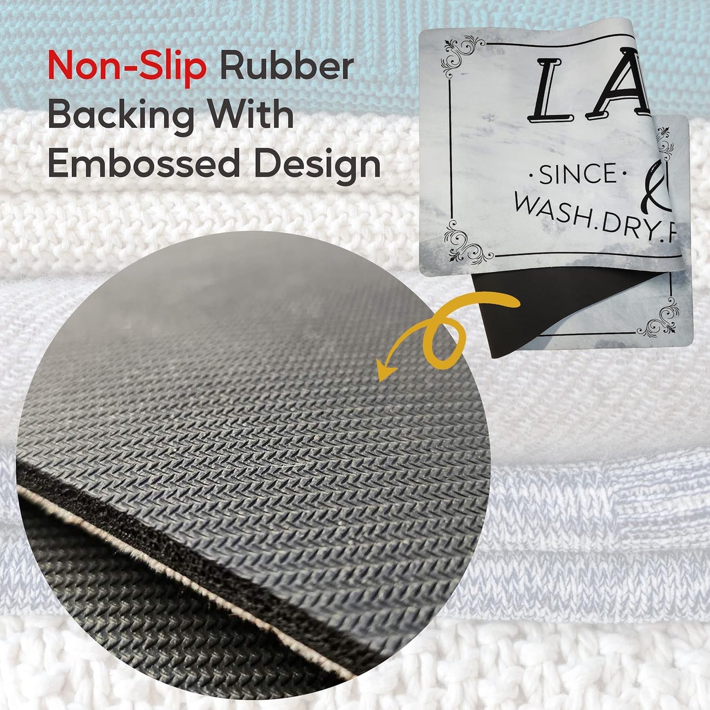 Tapeera Farmhouse Laundry Mat - 20" x 59" Non-Slip Rubber Backed Rug for Bathroom & Laundry Room Decor (Black)