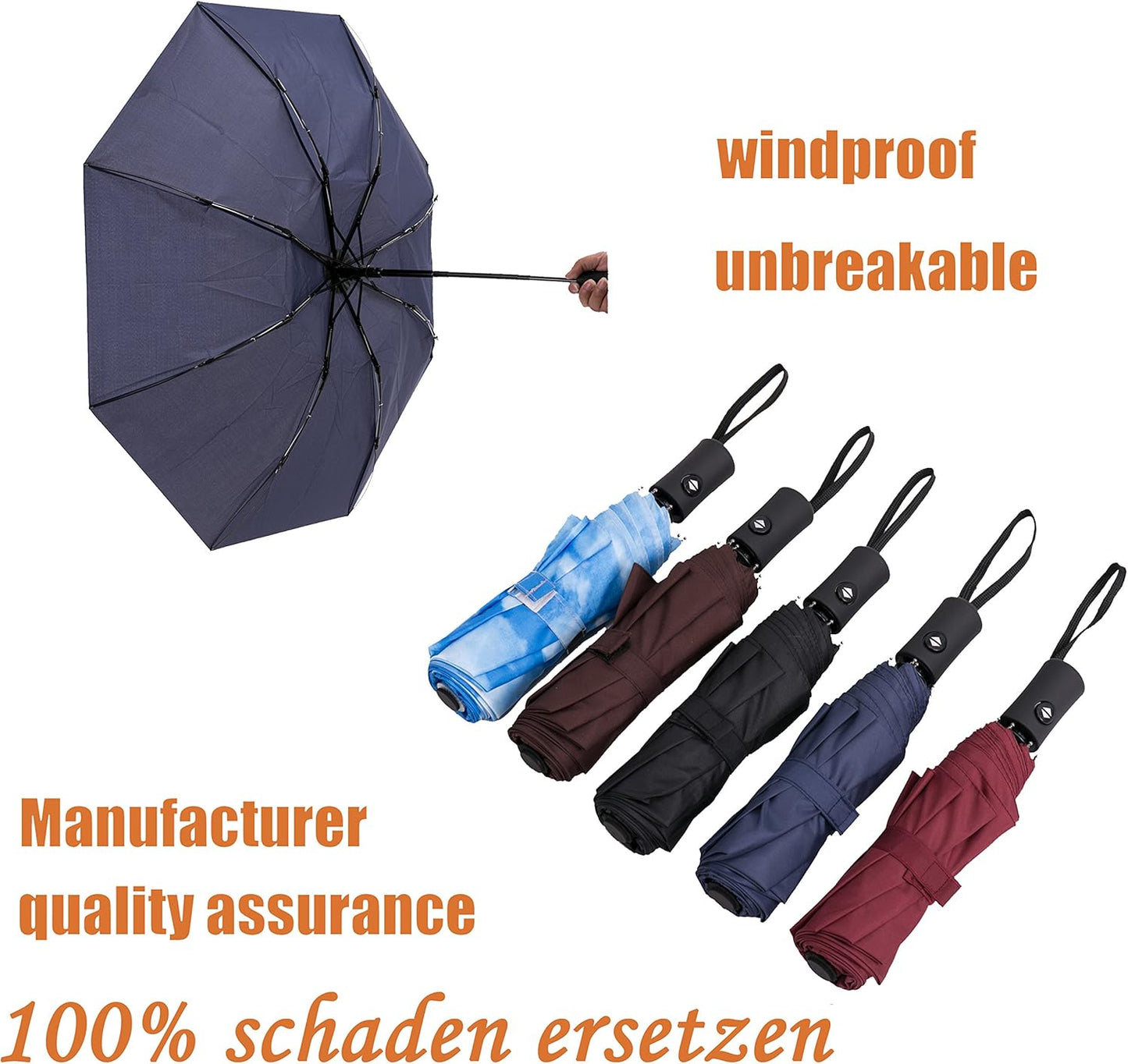 SY COMPACT Travel Umbrella - Windproof Automatic Compact Umbrella for Rain, Lightest 8-Rib, Small, Strong & Portable, Durable Grip, Fits Backpack & Car, Factory Direct (UV Available)