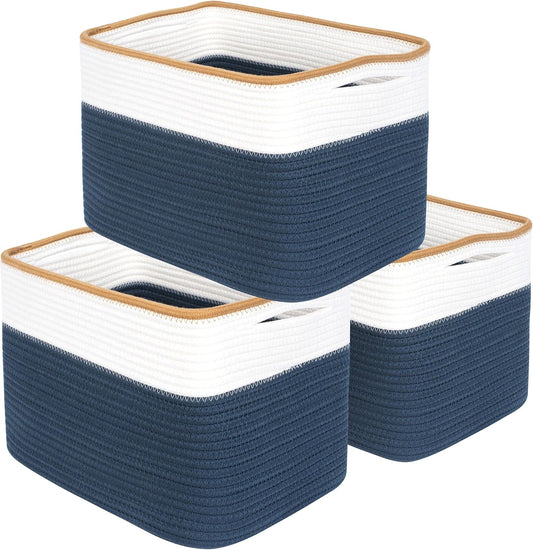 MINTWOOD Design 3-Pack Storage Baskets for Shelves, Playroom and Classroom Storage Basket, Book Basket, Decorative Storage Cube Bins, Woven Closet Organizers, Pantry and Shoe Organizer, Prussian Blue