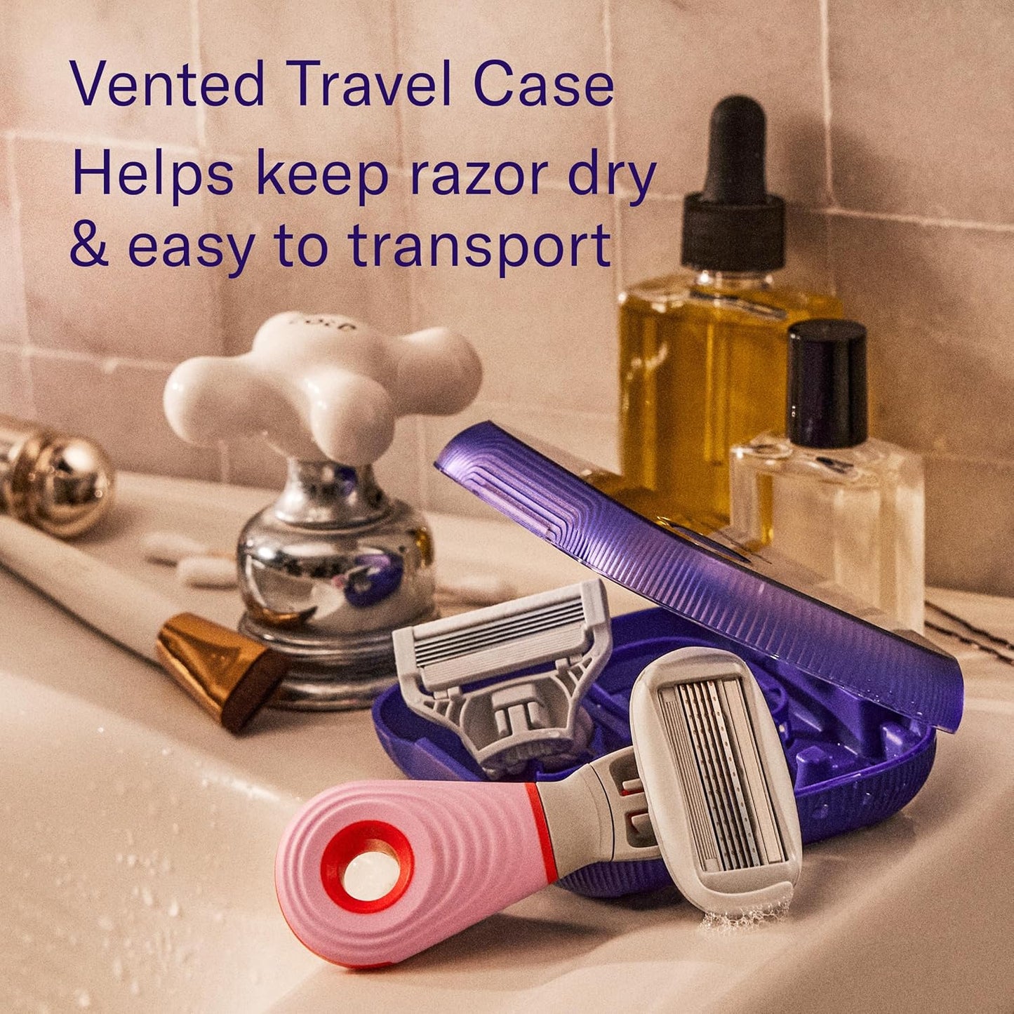 Flamingo Travel Razor Kit for Women - Body & Pubic Razor - Mini Handle, 2 Blade Refills, 2 Travel Size Foaming Shave Gels & Vented Case - TSA Approved Essentials