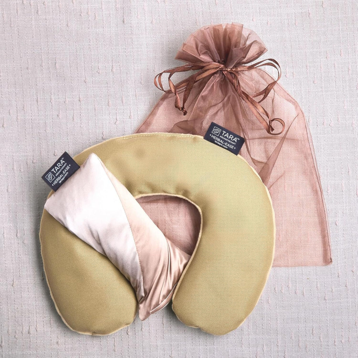 TARA Spa Therapy Herbal-Ease Aromatherapy Pillow Gift Bag Set, Neck + Silk Eye Pillow, Chai