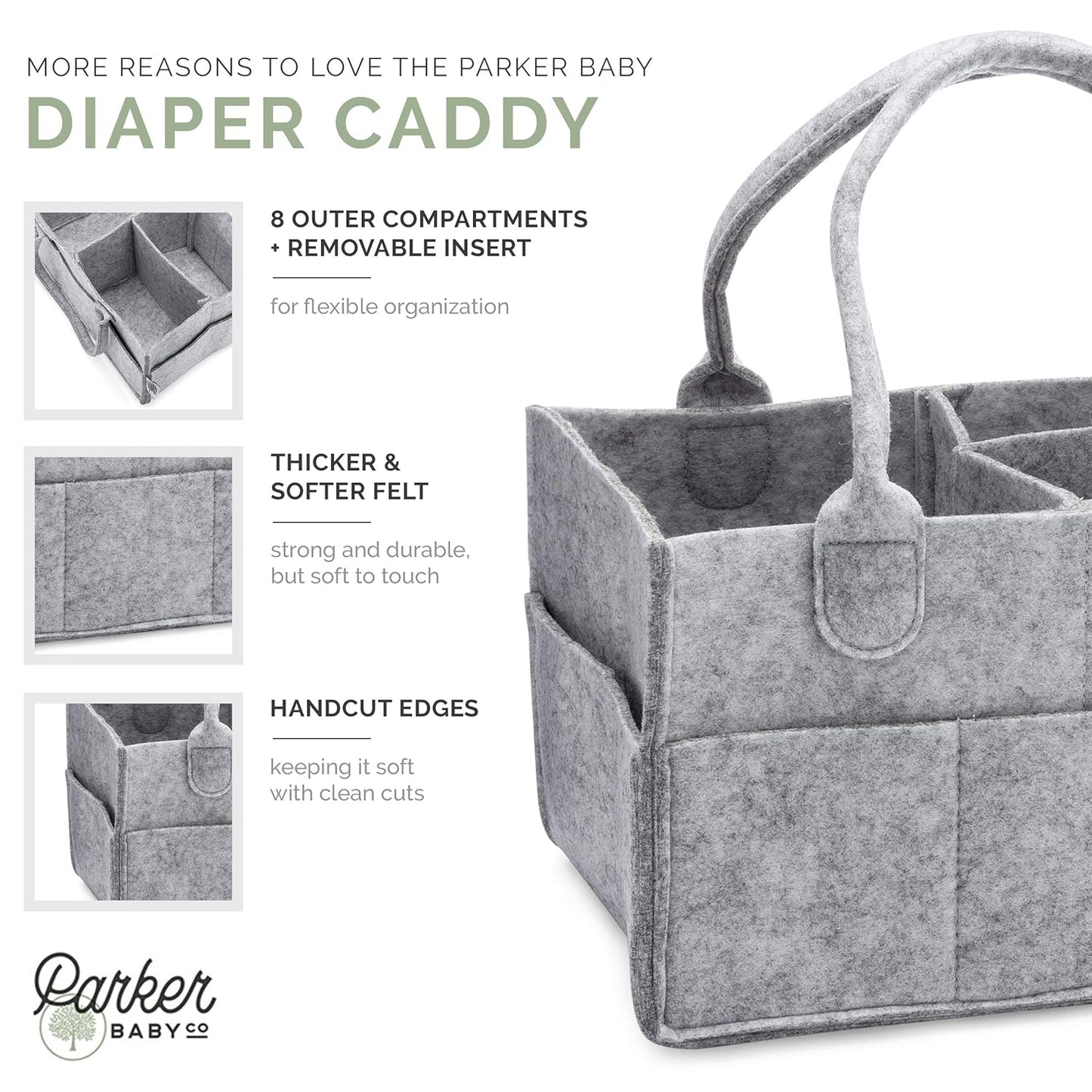 Parker Baby Diaper Caddy - Nursery Storage Bin and Car Organizer for Diapers and Baby Wipes - Gray, Regular