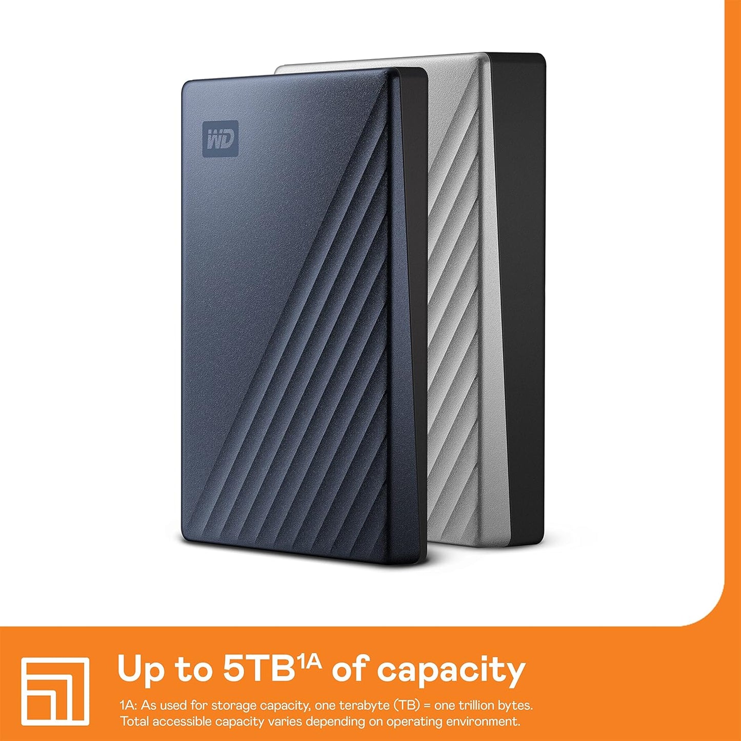 WD 5TB My Passport Ultra, Blue, Portable External Hard Drive, backup software with defense against ransomware, and password protection, USB-C and USB 3.1 - WDBFTM0050BBL-WESN