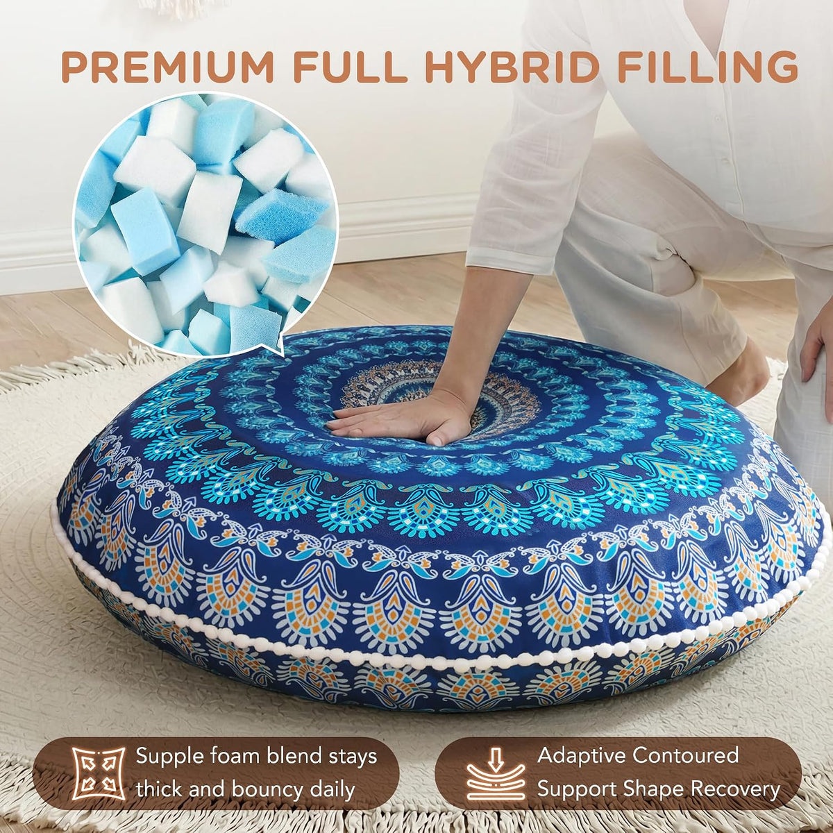 Codi Floor Pillows 2 Pack, Large Meditation Cushions for Adults, 32-inch
