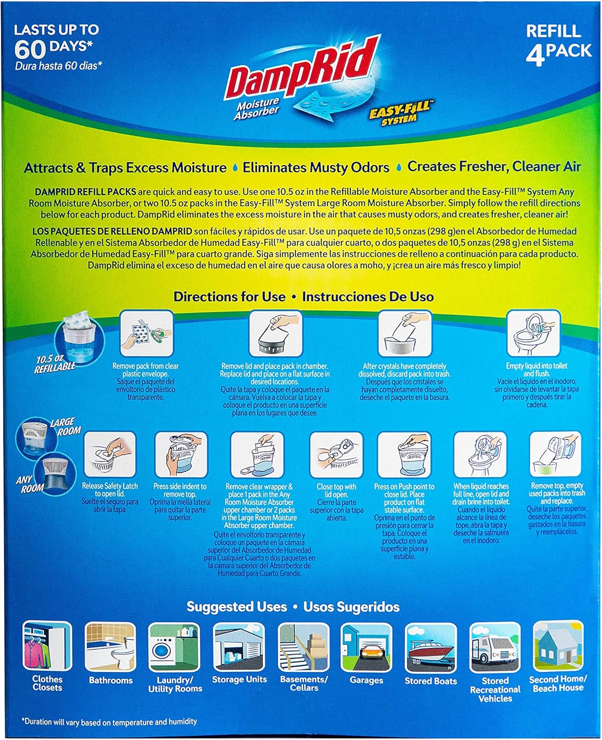 DampRid - Fragrance Free Moisture Absorber 10.5 oz. Easy Fill Refill Packs - 4 count – Attracts & Traps Moisture for Fresher, Cleaner Air