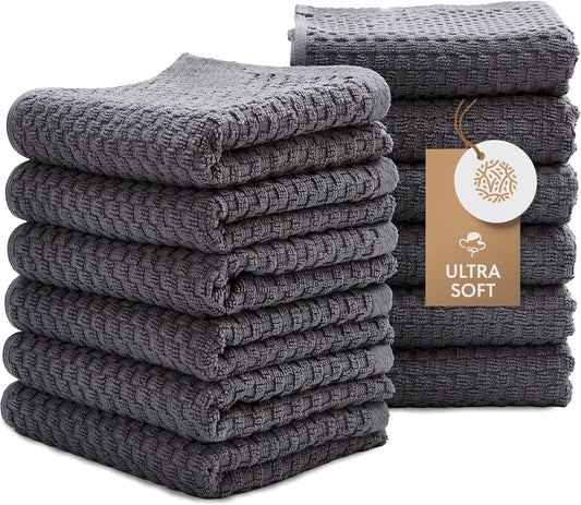 Wealuxe Super Absorbent Kitchen Towels 12 Pack - Premium 100% Cotton Kitchen Towels, 450GSM Thick Machine Washable Gray Dish Towels for Kitchen Drying, Cleaning, Dobby Weave, Unmatched Quality