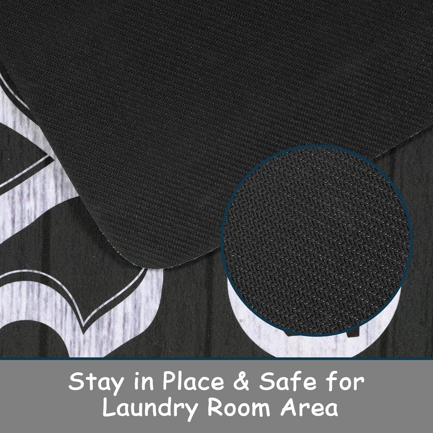 Lahome Remi Farmhouse Laundry Room Rug Runner 20"x59" Laundry Rugs and Mats for Laundry Room Non Skid Washable Floor Carpet Runner Rug for Washroom Mudroom Kitchen Bathroom Hallway Decor, Black