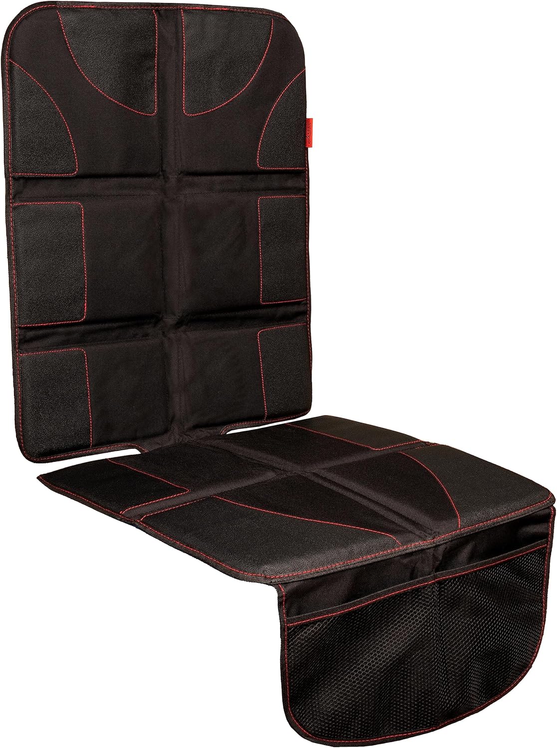 Lusso Gear Car Seat Protector - Waterproof Seat Covers for Infant & Cars - Non-Slip 8-Layer Protector - Rear Shield with Mesh Pockets - Black with Red Stitching, Universal Fit