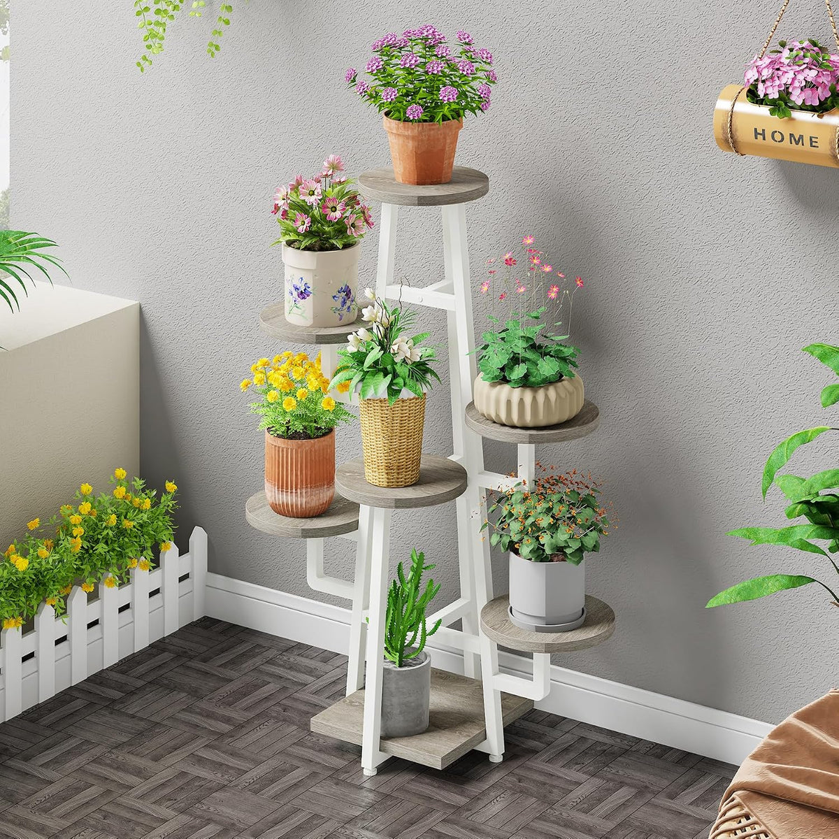 Tribesigns 7 Tier Plant Stand Indoor, Tall Plant Shelf for Multiple Plants, Wooden Corner Plant Pots Holder Rack Flower Stand Shelf Planter Organizer for Living Room Balcony Garden, Beige Brown