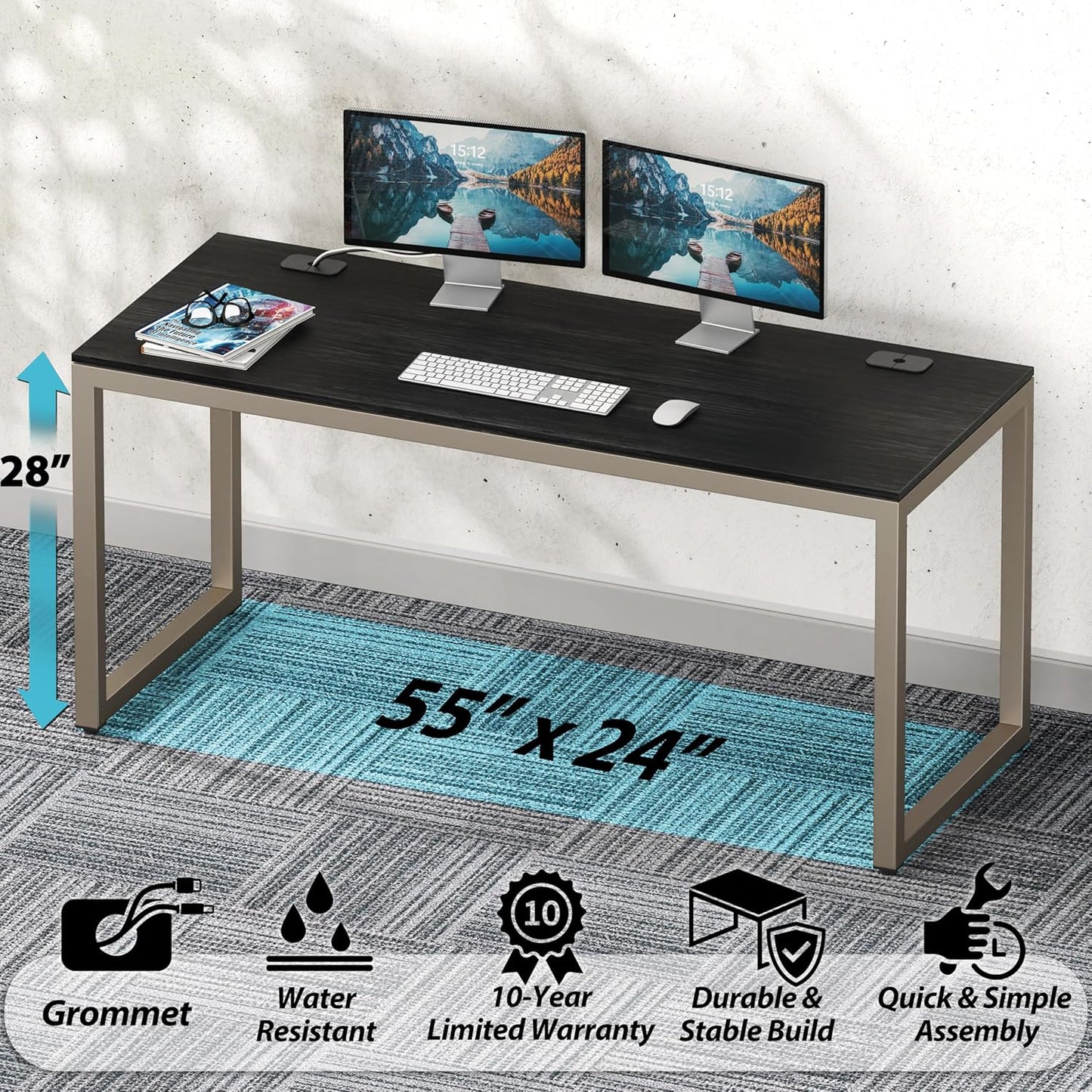 SHW 55-Inch Commercial-Grade Office Computer Desk, Espresso