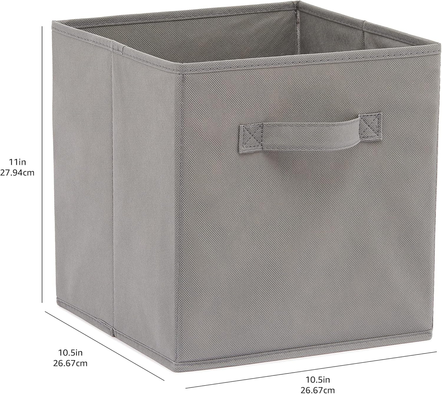 Amazon Basics Collapsible Fabric Storage Cubes Organizer with Handles, Sturdy, Foldable, Space-Saving, 10.5"x10.5"x11", Gray, 6-Pack