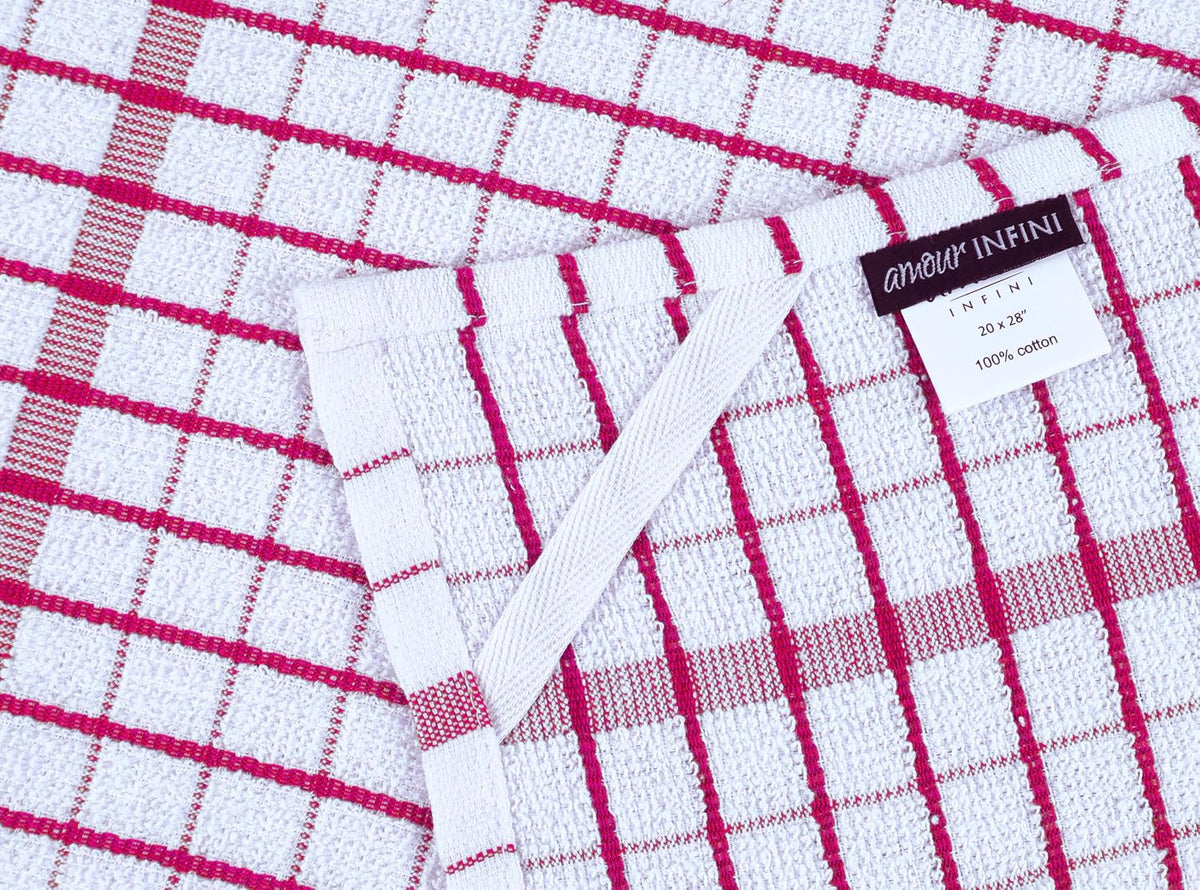 AMOUR INFINI Kitchen Towels Set of 4 - Highly Absorbent, Super Soft Terry Cotton 20x28 Inch Dish Towels with Hanging Loop - Hand & Tea Towels for Cleaning & Drying Dishes (Pink)