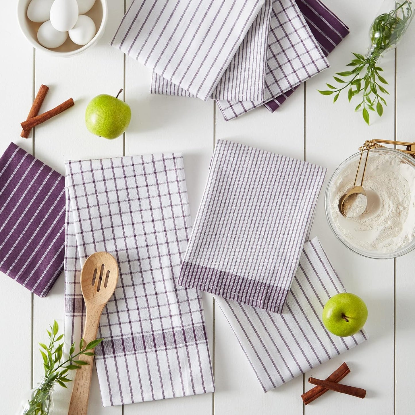 DII Everyday Basic Collection Woven Dishtowel Set, 20x28, Eggplant, 8 Piece