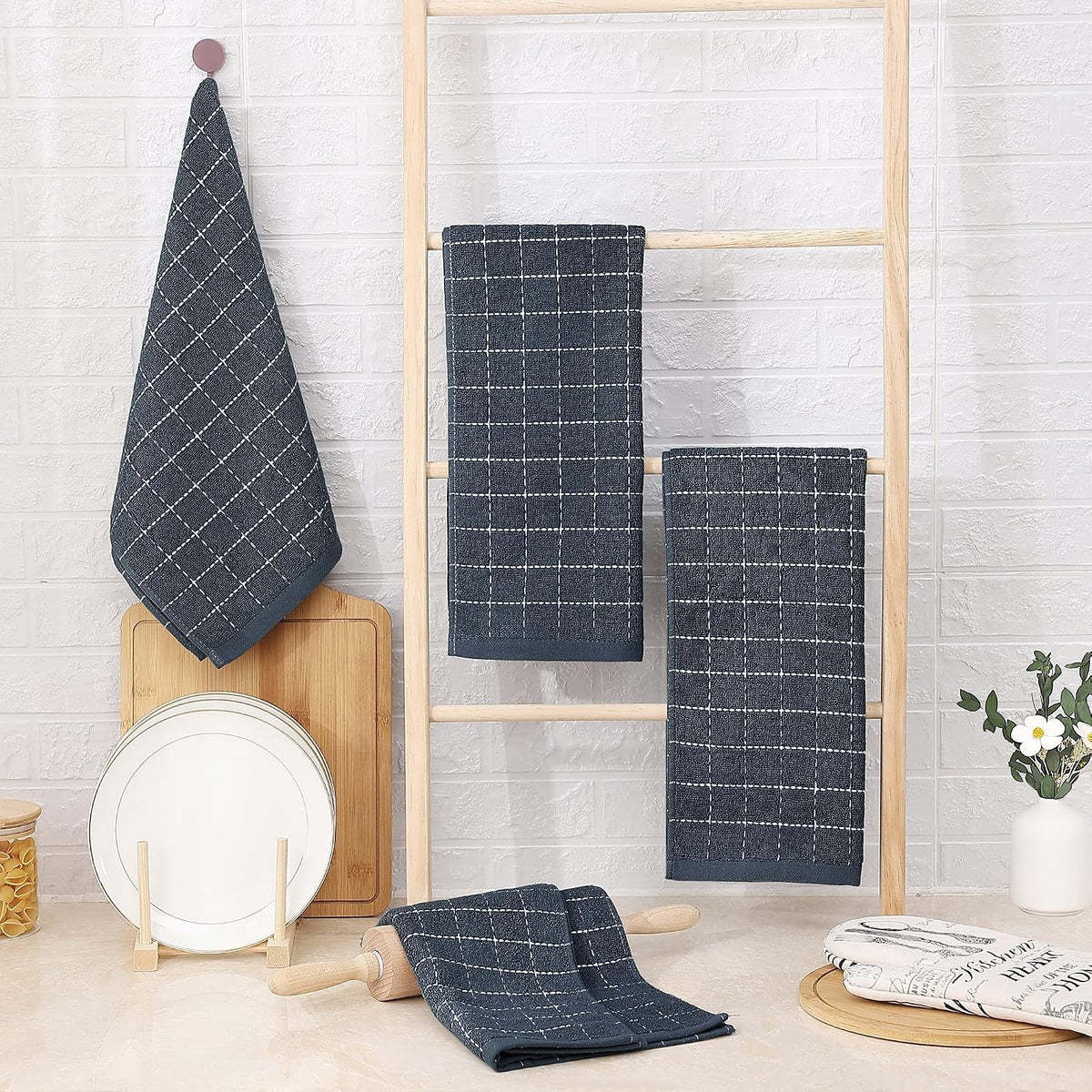 Homaxy 100% Cotton Terry Kitchen Towels, 6 Pack, Dark Grey