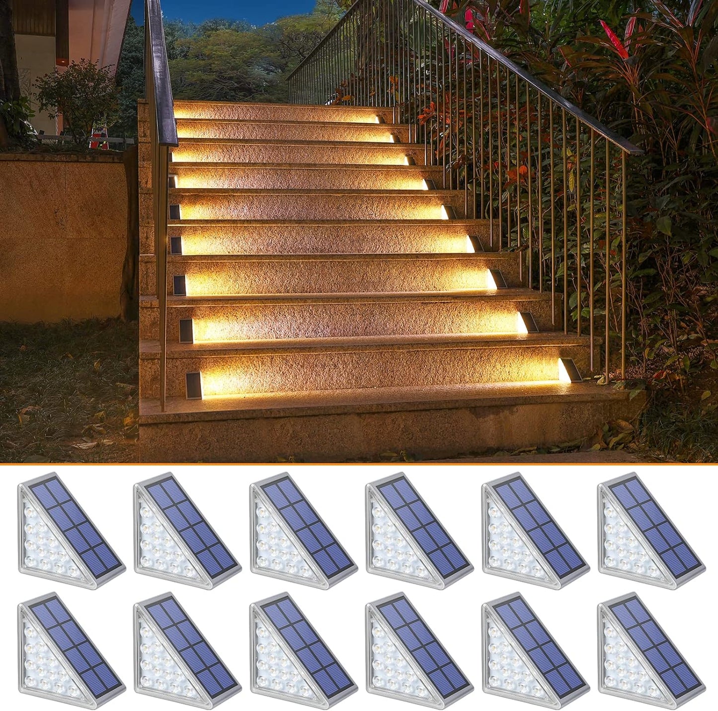 NIORSUN Solar Step Lights,6 Pack Cool White Solar Stair Lights Outdoor Waterproof IP67 Auto On Off,Solar Lights for Steps,Stair,Patio,Yard,Porch,Front Door,Sidewalk,Deck Decor