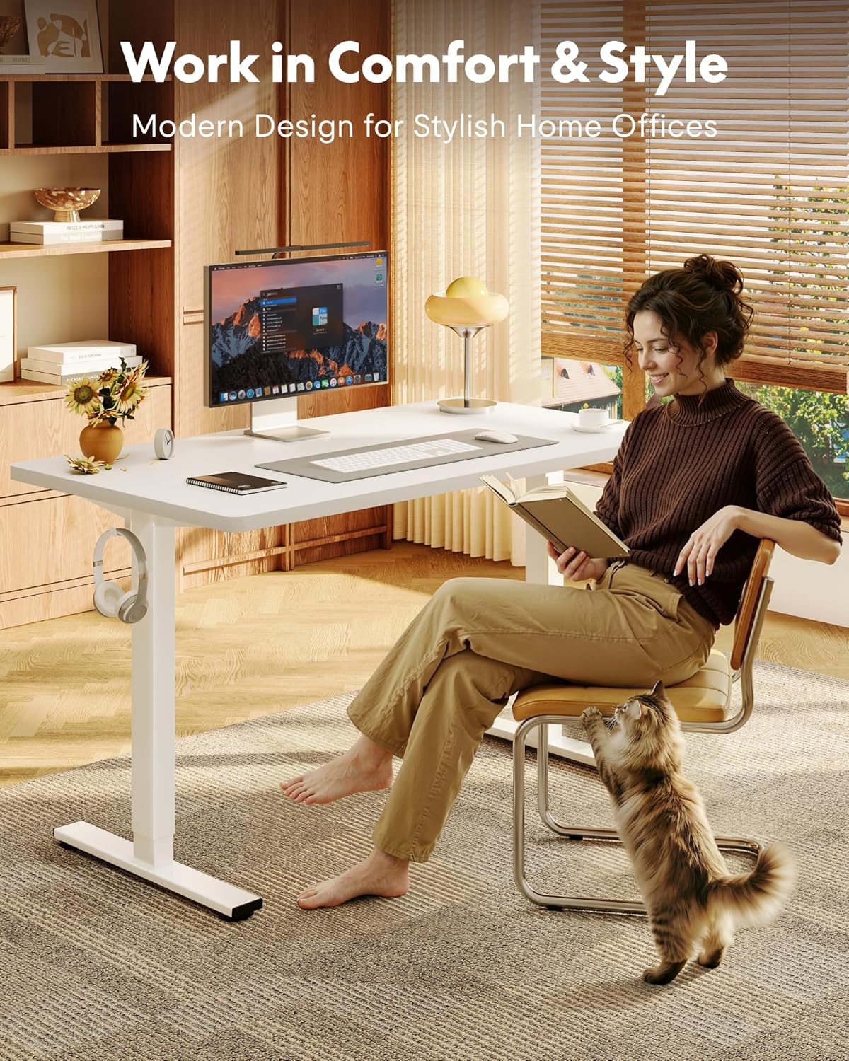 FLEXISPOT EN1 One-Piece Standing Desk, Electric Adjustable with 4 Memory Presets, 176 LBS Capacity, Stable & Quiet, Seamless Desktop for Home Office & Dual Monitors, 48"x24" White(White Frame)