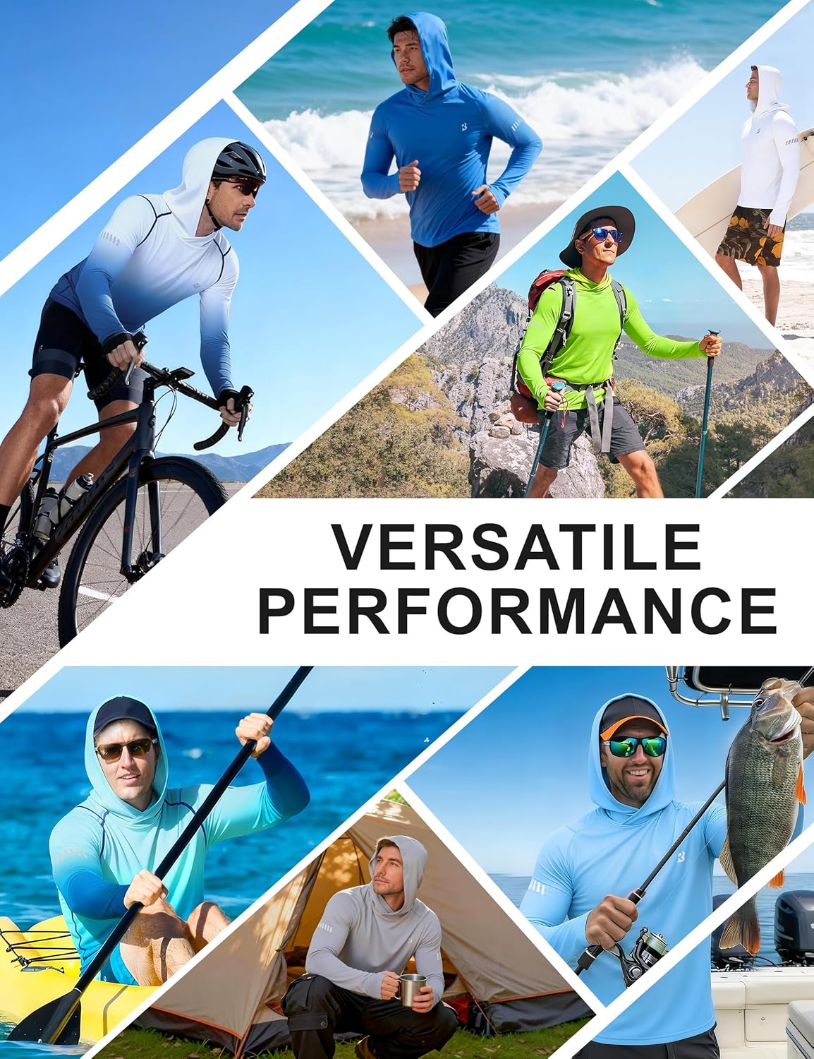 Roadbox Mens UPF 50+ Sun Protection Hoodie, UV Long Sleeve Fishing Shirts, Outdoor Swim Hiking Running Workout Rash Guard