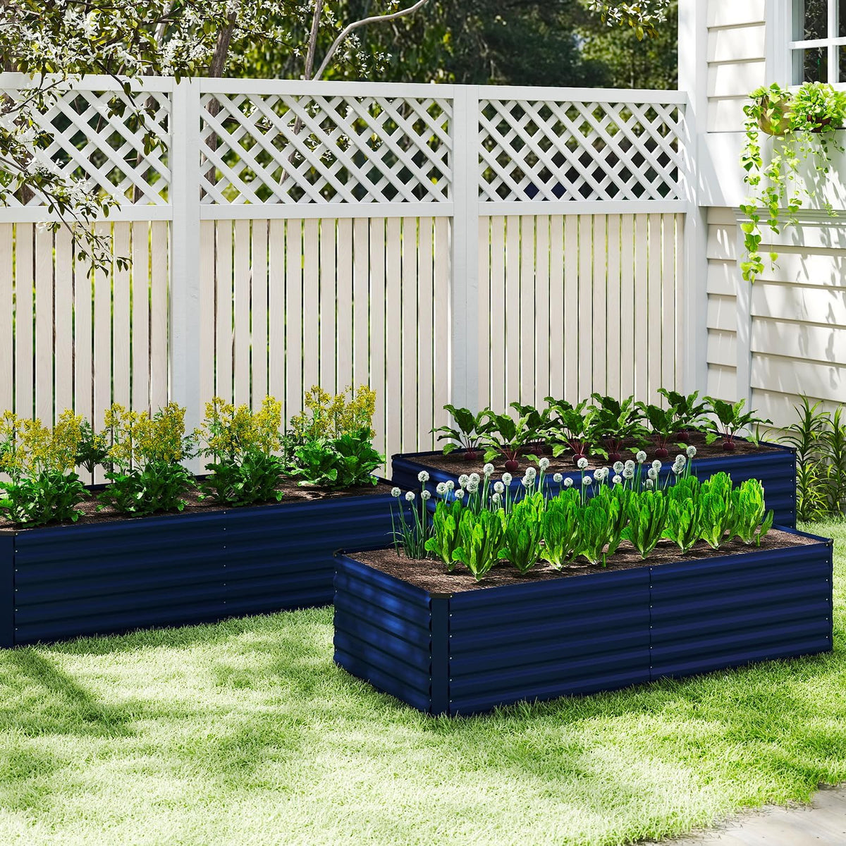 NAVINE 8x4x2ft Outdoor Metal Raised Garden Bed, Metal Planter Box, 4-Pack