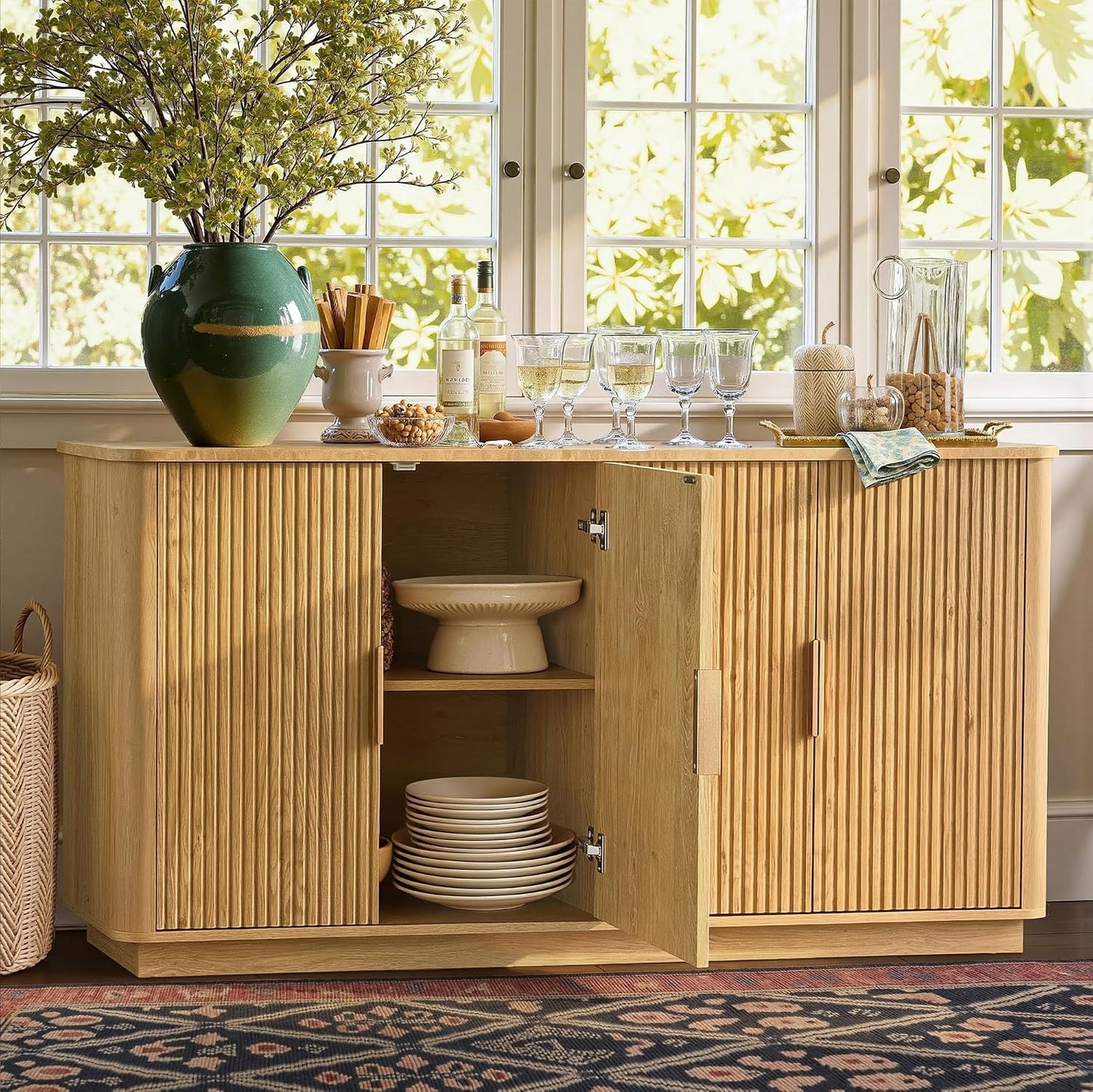 win2win 63" Fluted Sideboard Buffet Cabinet with Storage