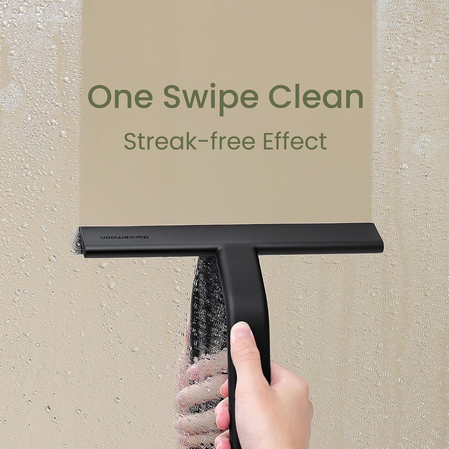 dancemoon JustHang Shower Squeegee for Glass Doors, All-One-Piece Award-Winning Silicone Squeegee with Built-in Hook for Bathroom, Window, Mirror, Tile Wall,Car, Streak-Free Cleaner Tool,10-Inch Black