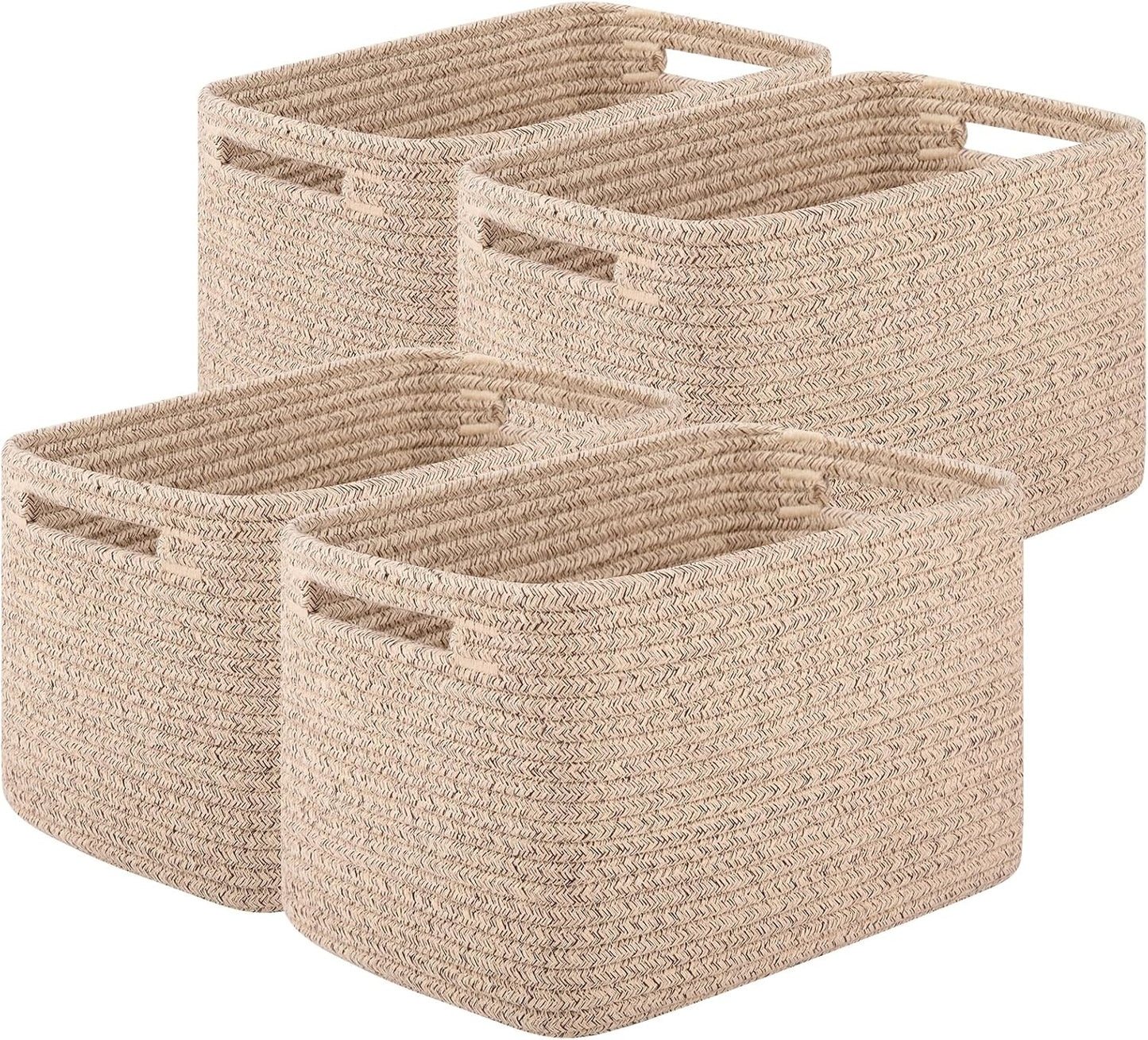 OIASKET 4Packs Natural Cotton Rope Storage Baskets for Organizing Toys, Clothes, Towels & Books, Soft Versatile Organizers for Shelves, Home Decorative Bins, 13''Lx9''Wx7.8''H, Brown