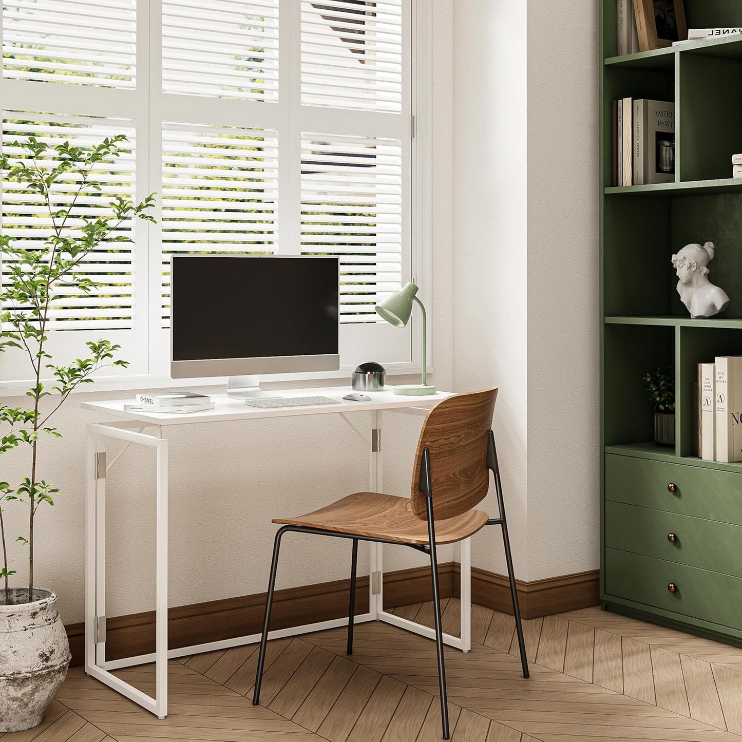 alawooder Folding Desk - 31.5" Wood Top Foldable Desk for Small Spaces | No Assembly Required Compact Desk for Home Office, Writing, and Study