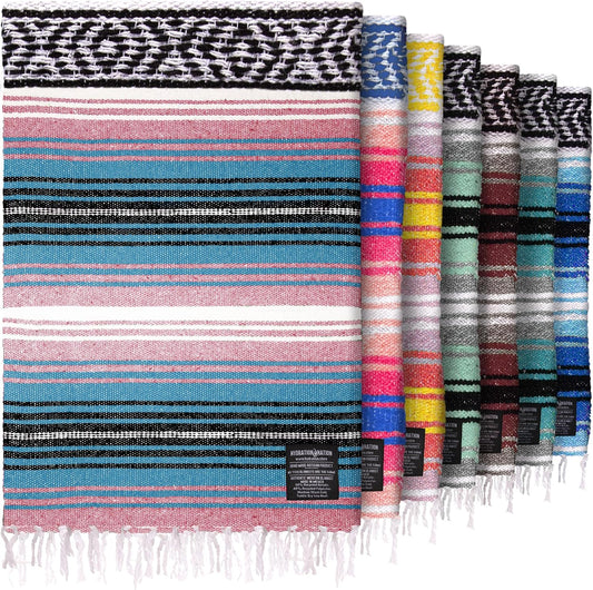 Hydration Nation Authentic Large Handwoven Mexican Striped Throw Blanket - Soft, Durable, Eco-Friendly - 70"x50" - Cotton Candy