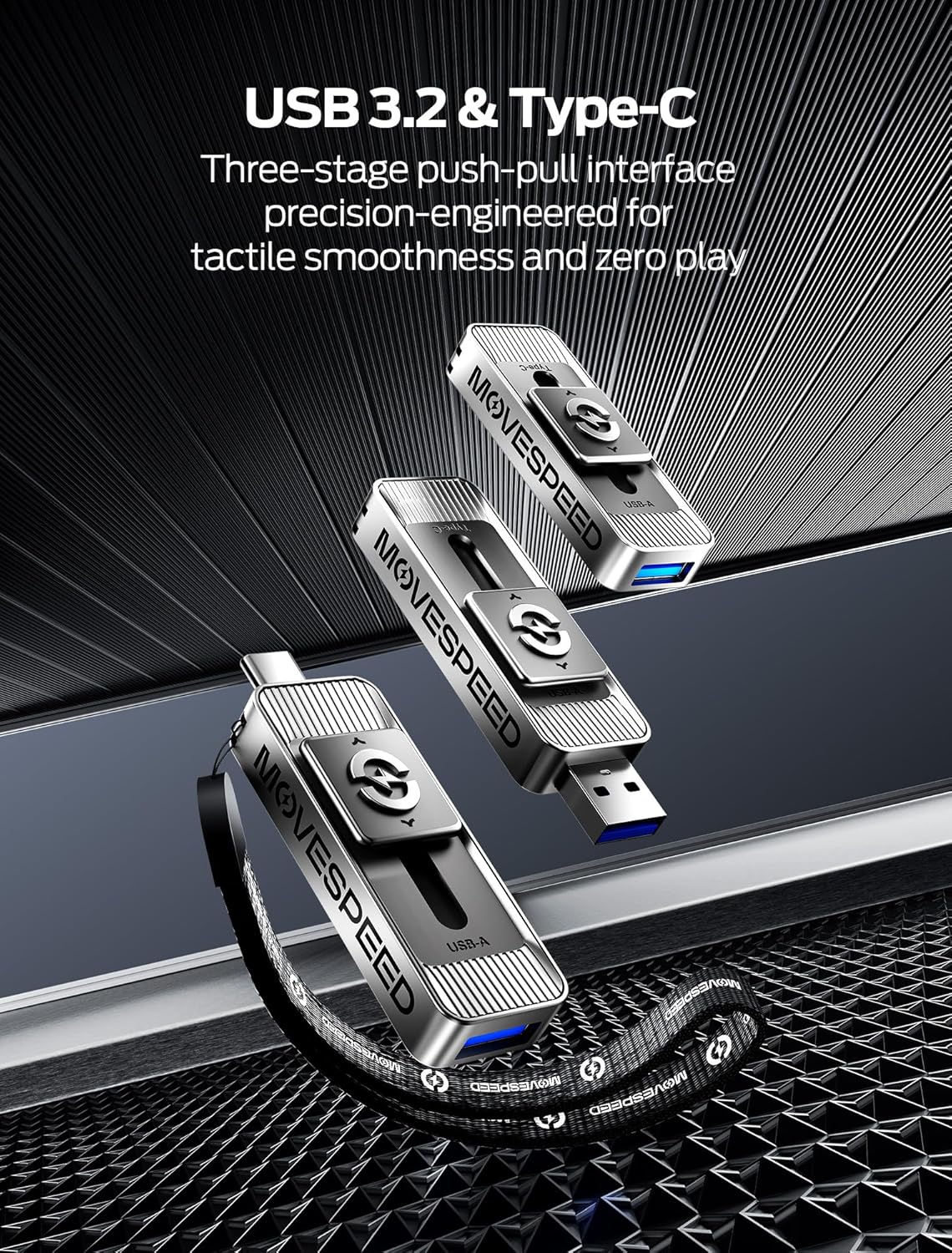 MOVE SPEED 1TB USB Drives, ThumbDrive with Dual Ports & Push-Pull Design — 560MB/s Read Speed, Type C + USB 3.2 Drive Portable ssd for iPhone 15/16/17/Android/Mac